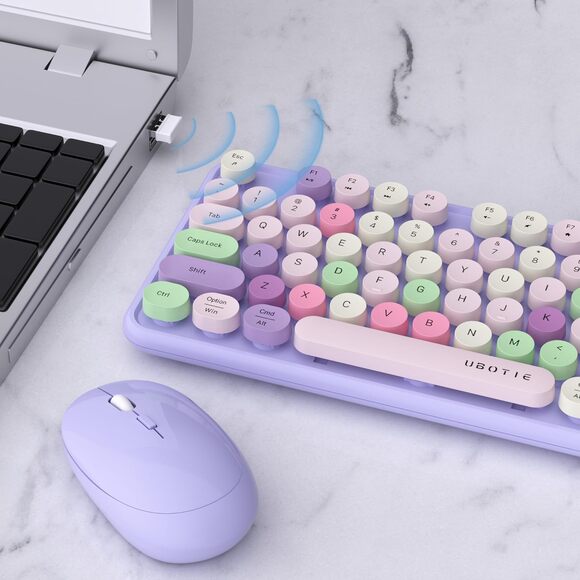 UBOTIE Purple-Colorful Wireless Keyboard and Mouse Combo - Picture 3 of 6